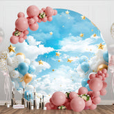 Aperturee - Aperturee Fresh Paradise Cloud Balloon Round Birthday Backdrop